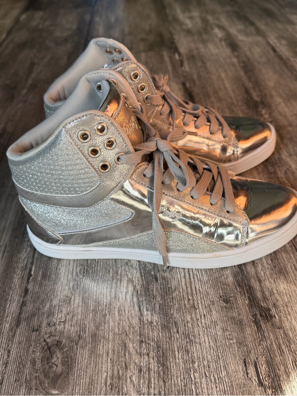 Pastry Silver Metallic Glitter High-Top Sneakers size 8 - Picture 2 of 7